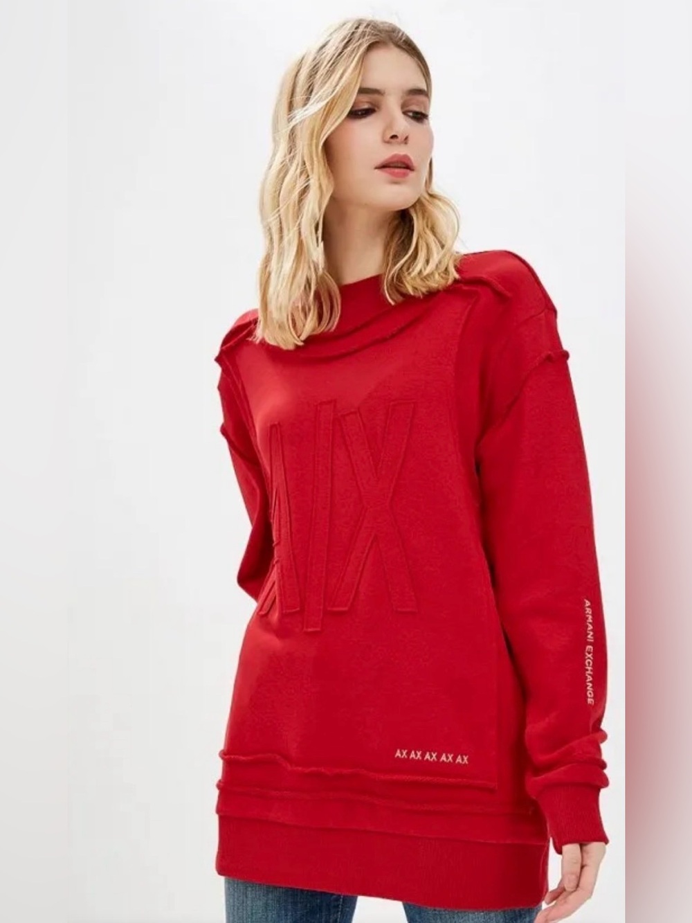 Armani Exchange Bold Red Logo Crewneck Sweater
